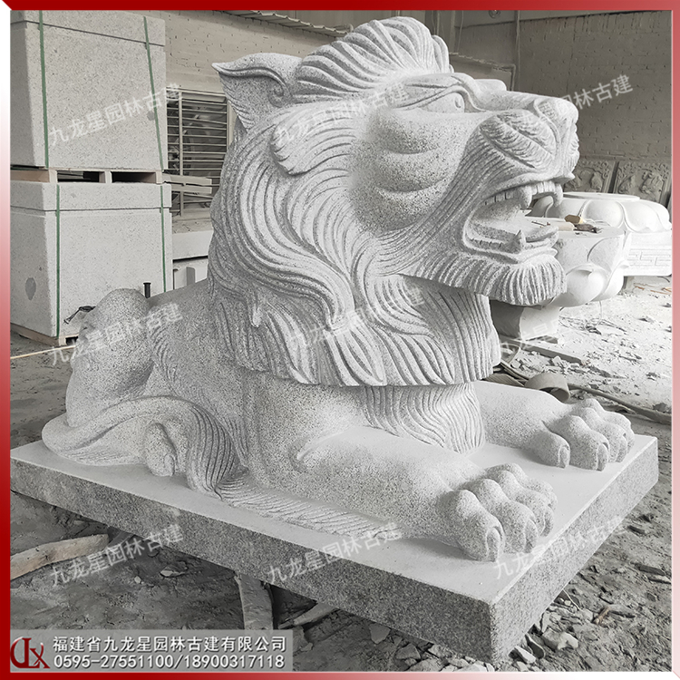 石雕獅子大門(mén)口擺件