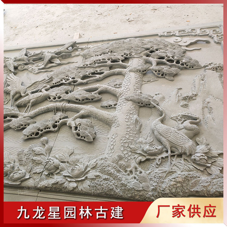 松鶴浮雕石雕壁畫(huà)