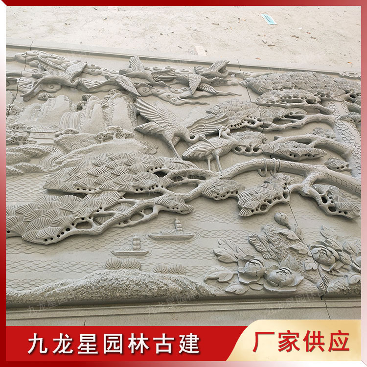 松鶴浮雕石雕壁畫(huà)