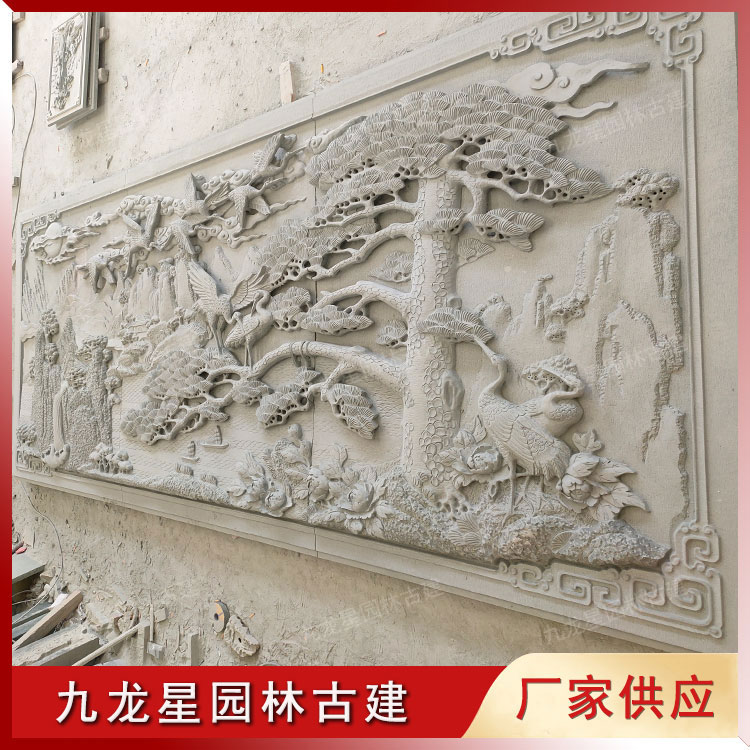 松鶴浮雕石雕壁畫(huà)
